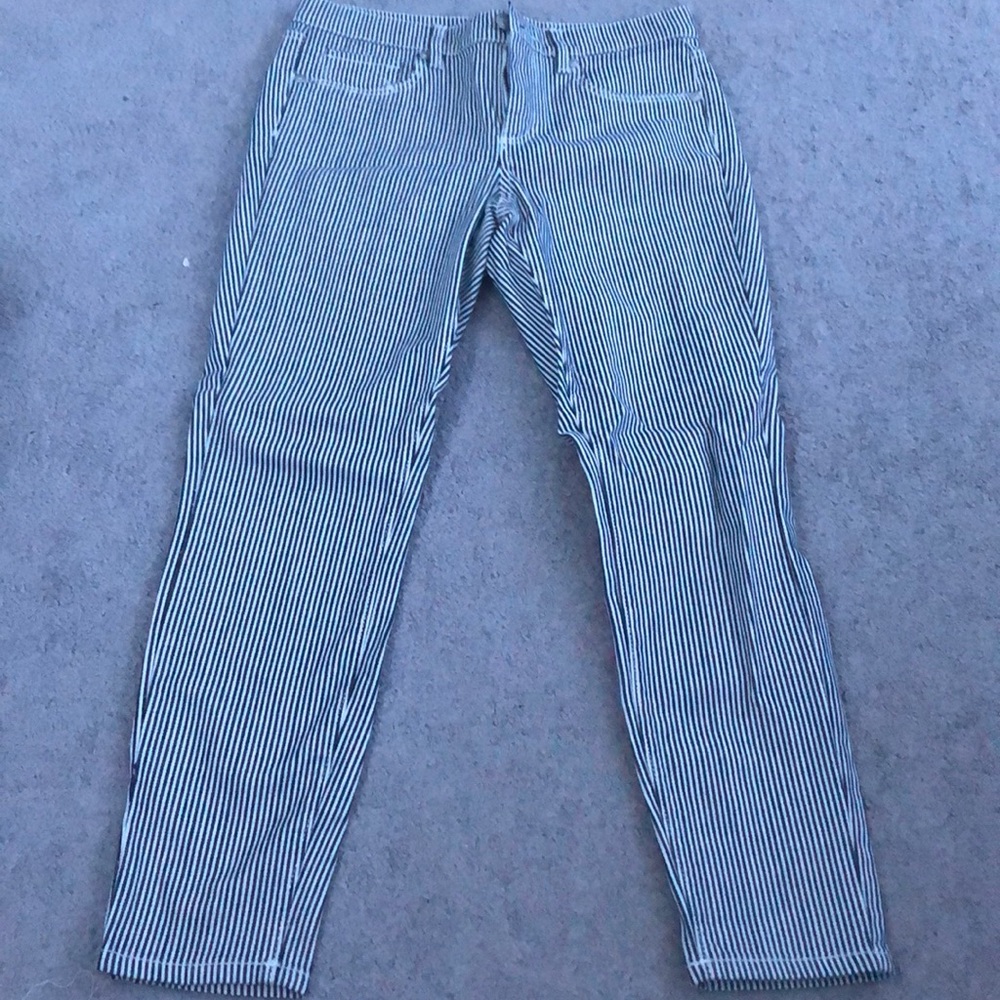 white and blue stripped jeans